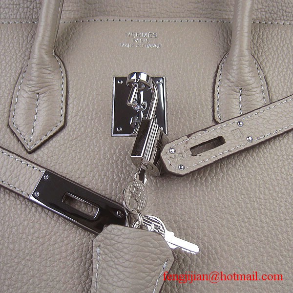 Hermes 35cm Embossed Veins Leather Bag Grey 6089 Silver Hardware